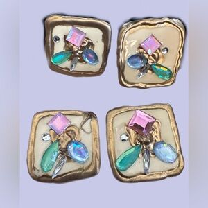 VTG Square Spring Earrings Light weight Epoxy Resign with Semi Precious NOS